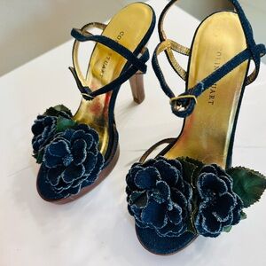 Colin Stuart Navy Velvet Floral Strappy Heels